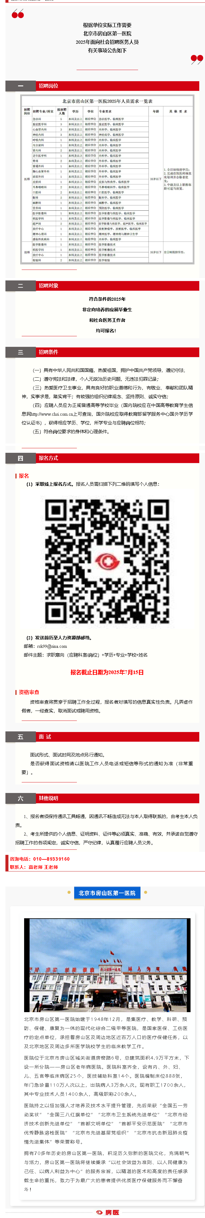 北京市房山区第一医院2025年招聘公告(图1)