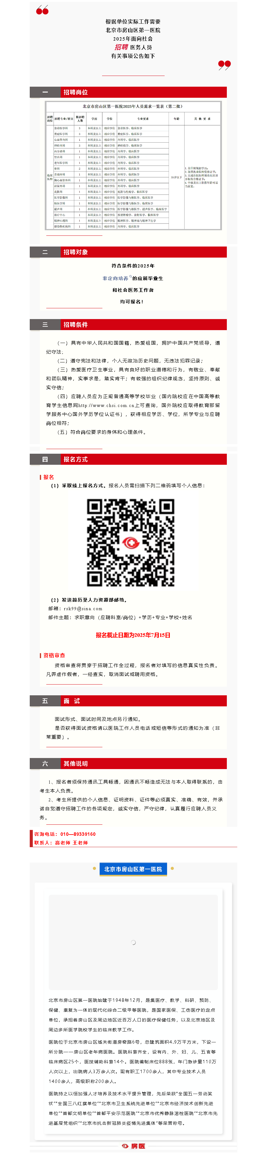 北京市房山区第一医院2025年招聘公告(图1)